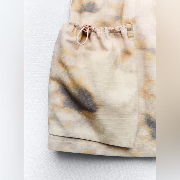 Zara New Beige COTTON Mini Cargo Skirt S Camouflage Elastic Waist Drawstring - Picture 8 of 12